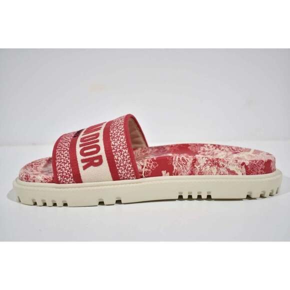 Christian Dior Dway Red Logo Toile De Jouy Platform Slide Mule Flat Sandal 40.5 - Picture 9 of 12